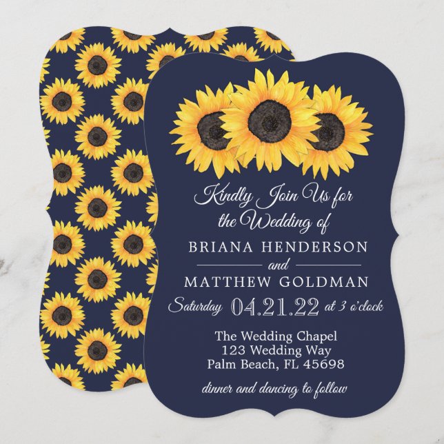 Fleurs de soleil Invitations de mariage Pays Bleu (Devant / Derrière)