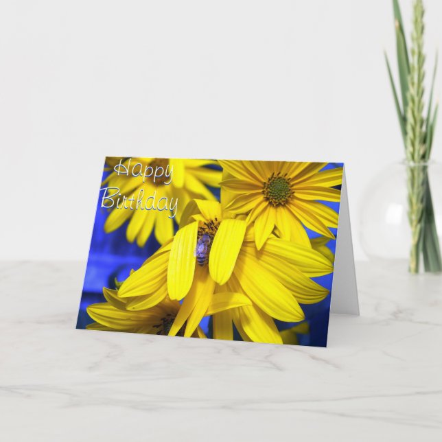 Fleurs de soleil jaunes, Abeille bleue - Carte d'a (Devant)