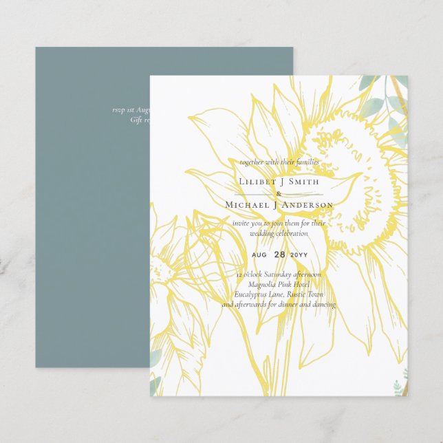 Fleurs de soleil modernes Mariage d'or Sage (Devant / Derrière)