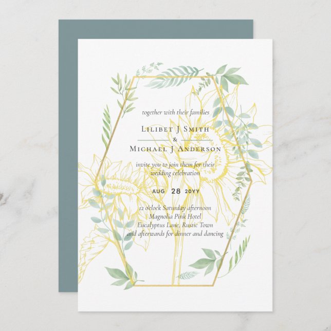 Fleurs de soleil modernes Mariage d'or Sage (Devant / Derrière)