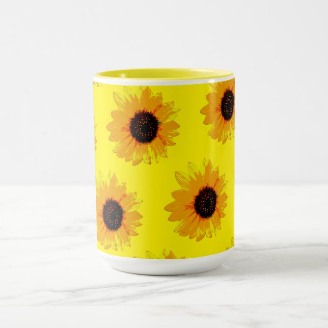 Fleurs de soleil peintes à l'huile jaune, Mug (Centre)