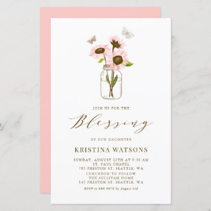 Fleurs de soleil roses dans Mason Jar Baby Invitat