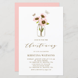 Fleurs de soleil roses dans Mason Jar Christening 