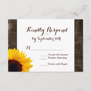 Fleurs de soleil rustiques Mariage en bois RSVP Ca