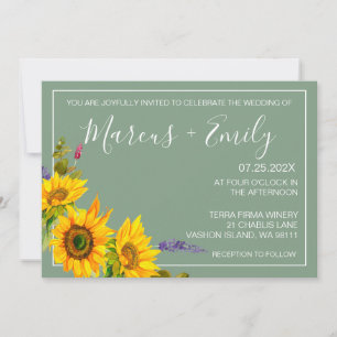 Fleurs de soleil sur la Faire-part de mariage vert