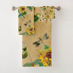 Fleurs de soleil vintages et libellules