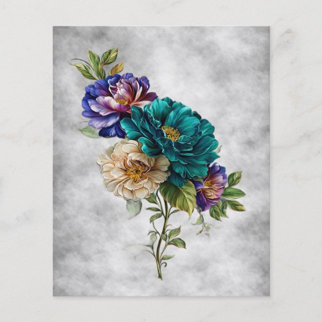 Fleurs de teintes sarcelle, blanche et violette in (Devant)
