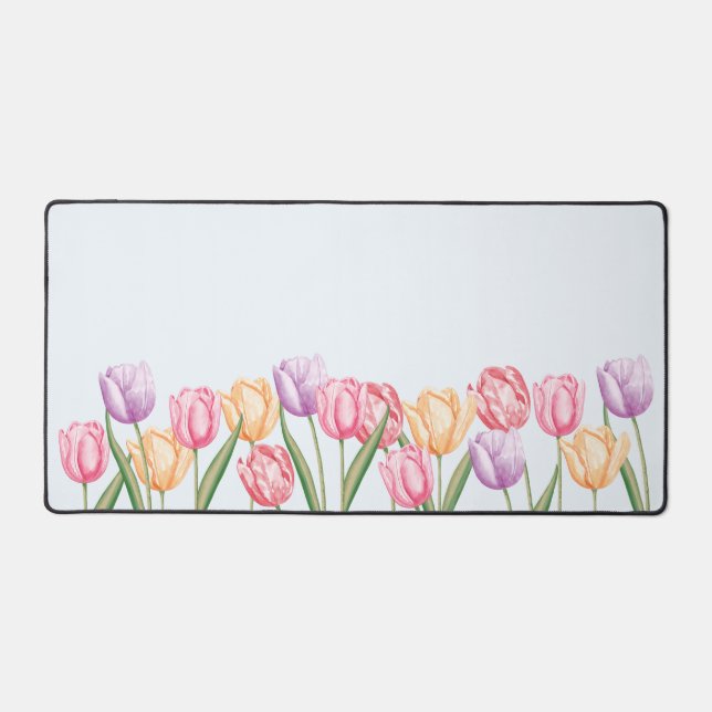 Fleurs de tulipes aquarelles pastel sur fond bleu  (Recto)