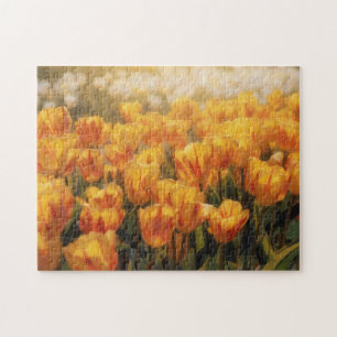 Fleurs de Tulipes Or et Rouge Puzzle Artistique