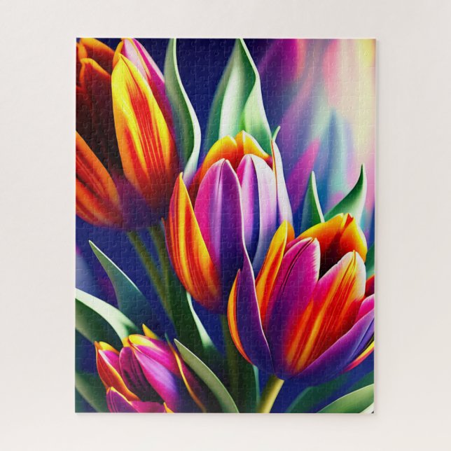 Fleurs de tulipes tricolées, Puzzle Jigsaw (Vertical)