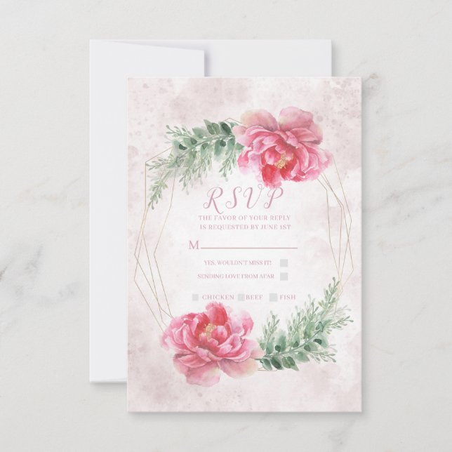 Fleurs de verdure rose roseau aquarelle RSVP de ma (Devant)