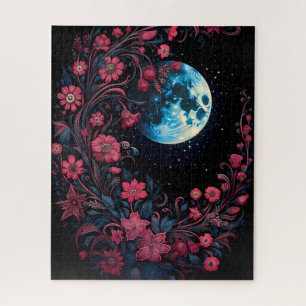 Fleurs de vigne rouge et puzzle de lune