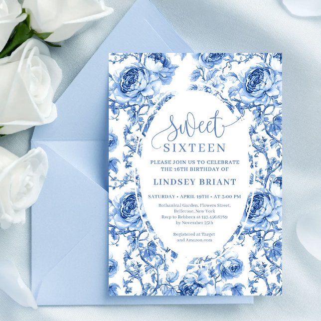 Fleurs Deep Blue Roses Invitation numérique Sweet  (Deep Blue Roses Digital Invitation Sweet Sixteen)
