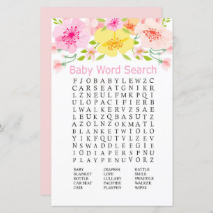 Fleurs délicates Baby shower Word Search Jeu