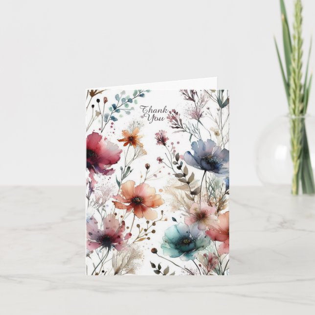 Fleurs d'encre alcoolique pliées Aquarelle Merci (Devant)
