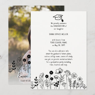 Fleurs dessinées à la main Faire-part de graduatio