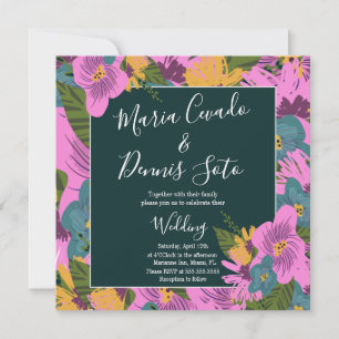 Fleurs dessinées à la main Mariage vert rose gras