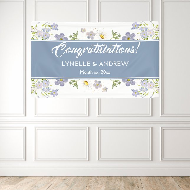 Fleurs d'été Bannière Mariage bleu (Summer Flowers Blue Wedding Banner)