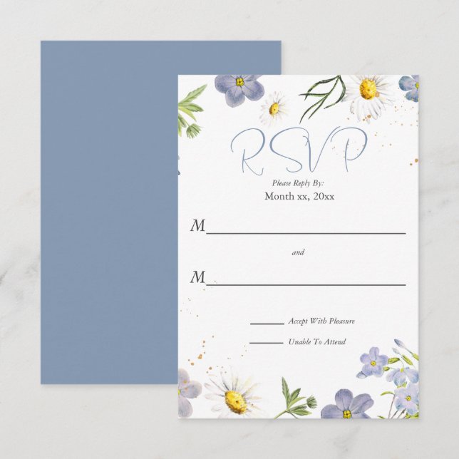 Fleurs d'été Mariage bleu RSVP (Devant / Derrière)