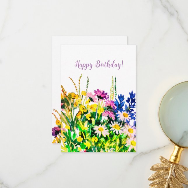 Fleurs d'été sauvages Bonne carte d'anniversaire (Devant/Arrière en situation)