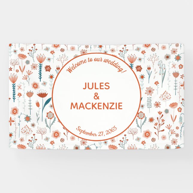Fleurs d'été scandinaves Boho Mariage bannière (Horizontal)
