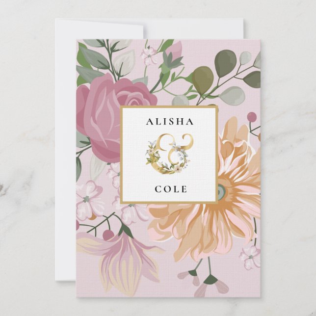 Fleurs d'été sur Faire-part de mariage rose (Devant)