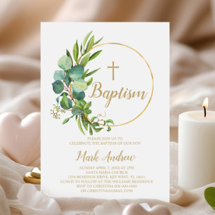 Fleurs d'eucalyptus Baptême Invitation
