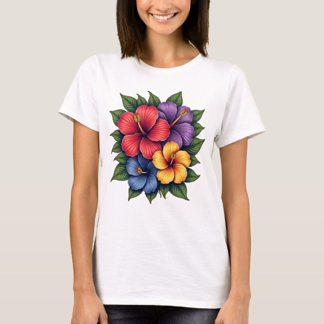 Fleurs d'Hibiscus colorées T-shirt femme (Devant)