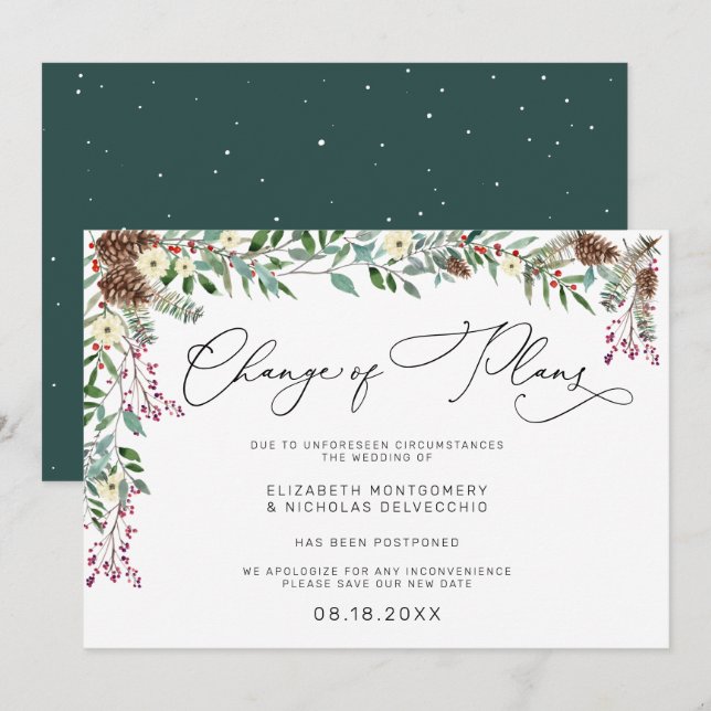 Fleurs d'hiver | Faire-part de mariage reporté (Devant / Derrière)