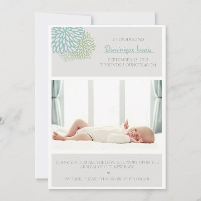 Fleurs d'hiver gris Faire-part de naissance photo (Devant)