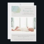 Fleurs d'hiver gris Faire-part de naissance photo<br><div class="desc">Une faire-part de naissance sobre et élégante aux détails fleuris gris,  bleu et vert. Très propre et minimaliste avec un modèle photo rectangulaire où vous pouvez insérer votre photo bébé.</div>