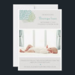 Fleurs d'hiver gris Faire-part de naissance photo<br><div class="desc">Une faire-part de naissance sobre et élégante aux détails fleuris gris,  bleu et vert. Très propre et minimaliste avec un modèle photo rectangulaire où vous pouvez insérer votre photo bébé.</div>