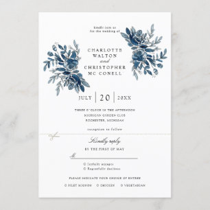 fleurs d'indigo faire-part de mariage avec rsvp at