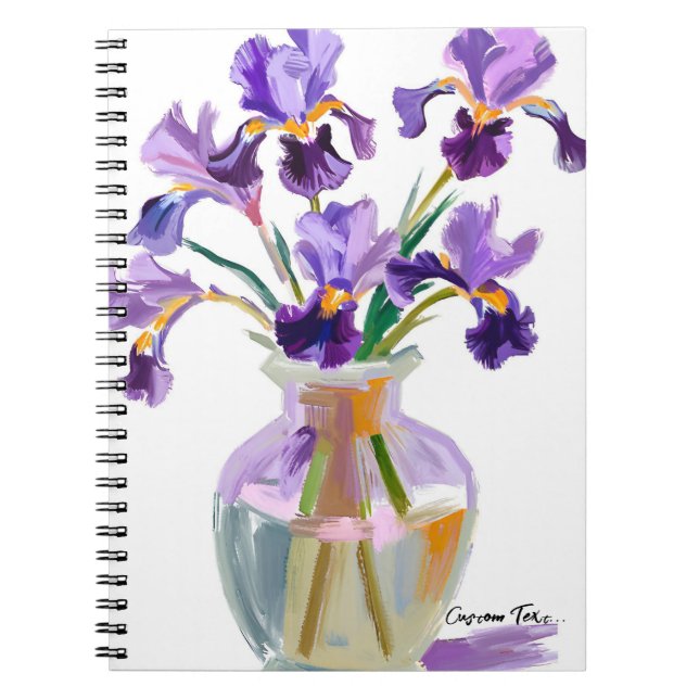 Fleurs d'Iris Violet PERSONNALISÉES dans un Cahier (Devant)