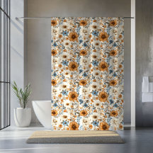 Fleurs d'Ivoire Bleu Poussiéreux Élégant Rideau Bo