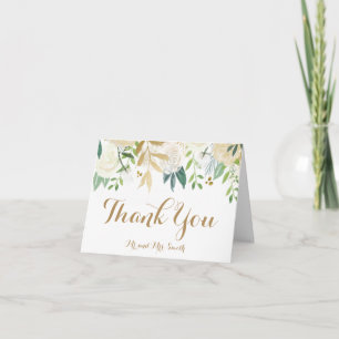Fleurs d'or et de blanc pliées Cartes de remerciem