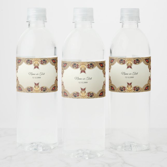 Fleurs d'or Étiquette de bouteille d'eau en pierre (Bouteilles)