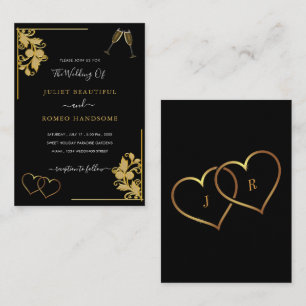 Fleurs d'or Love Gold Hearts Faire-part de mariage