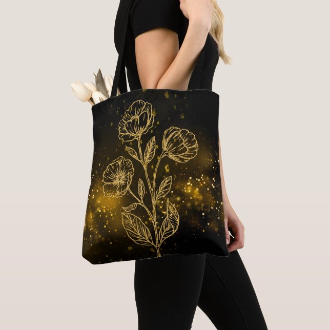 Fleurs d'or Sac fourre-tout noir et or (De près)