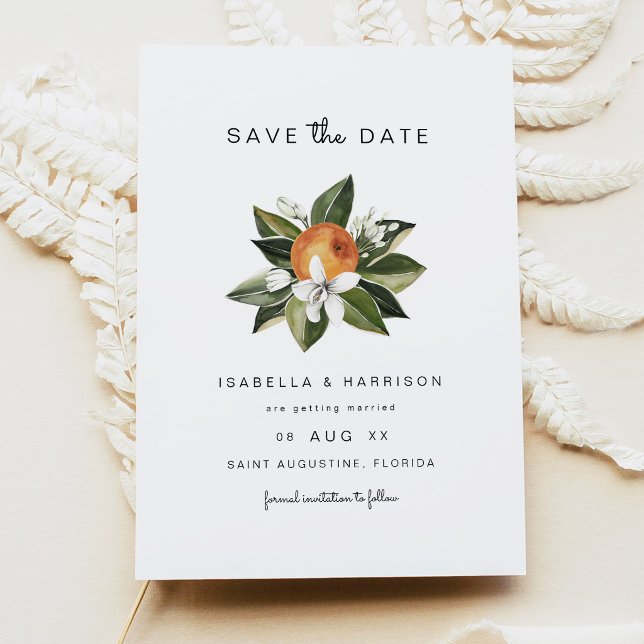 Fleurs d'Orange à l'Aquarelle Botanique Faire-Part (Elegant Orange Botanical Save the Date Cards)