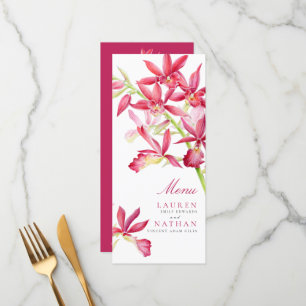 Fleurs d'orchidées rouges aquarelle menu mariage