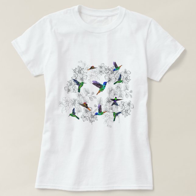 Fleurs d'orchidées T-shirt colibris (Design devant)