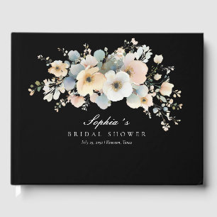 Fleurs Douces Élégant Livre d'Or de Mariée Noir po