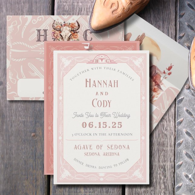 Fleurs du désert Invitation de mariage western (Wedding Invitation with coordinating envelope)