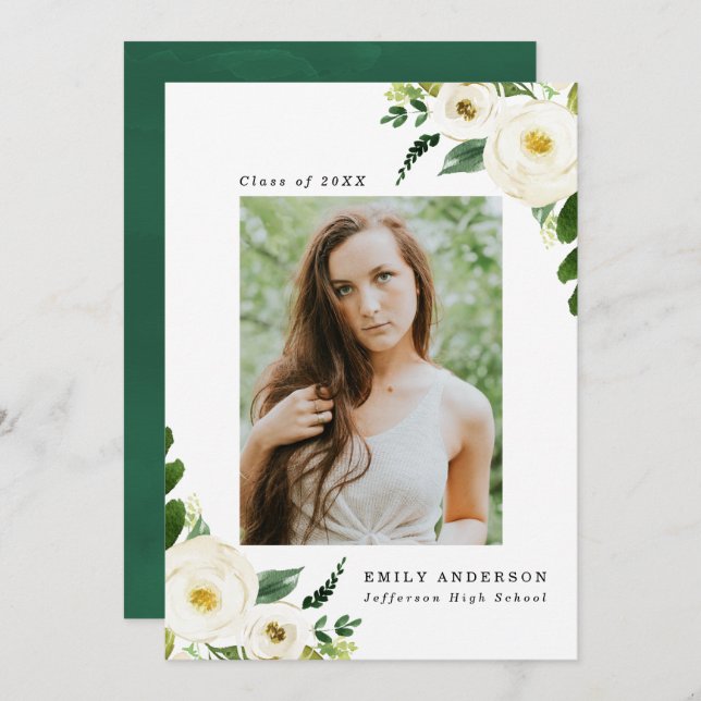 Fleurs du jardin | Invitations de la fête de gradu (Devant / Derrière)