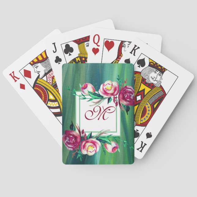 Fleurs élégantes de cartes de jeu de monogramme (dos)