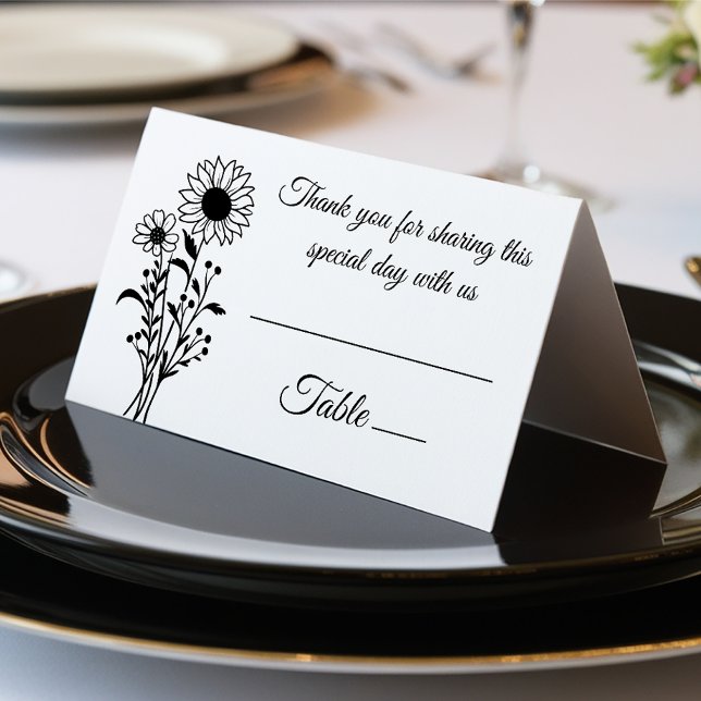 Fleurs Élégantes de Prairie Noir et Blanc Mariage (Créateur téléchargé)