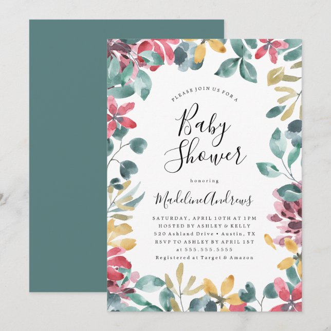 Fleurs Élégantes | Faire-Part de Naissance Bébé Fl (Devant / Derrière)