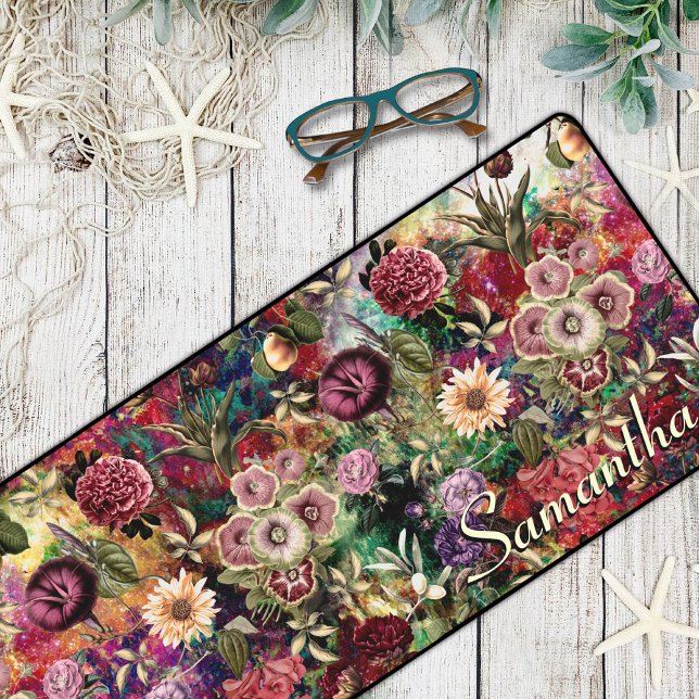 Fleurs élégantes feuille monogramme rouge motif fl (Créateur téléchargé)