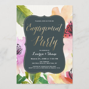 Fleurs élégantes Gold Engagement Party Invitation
